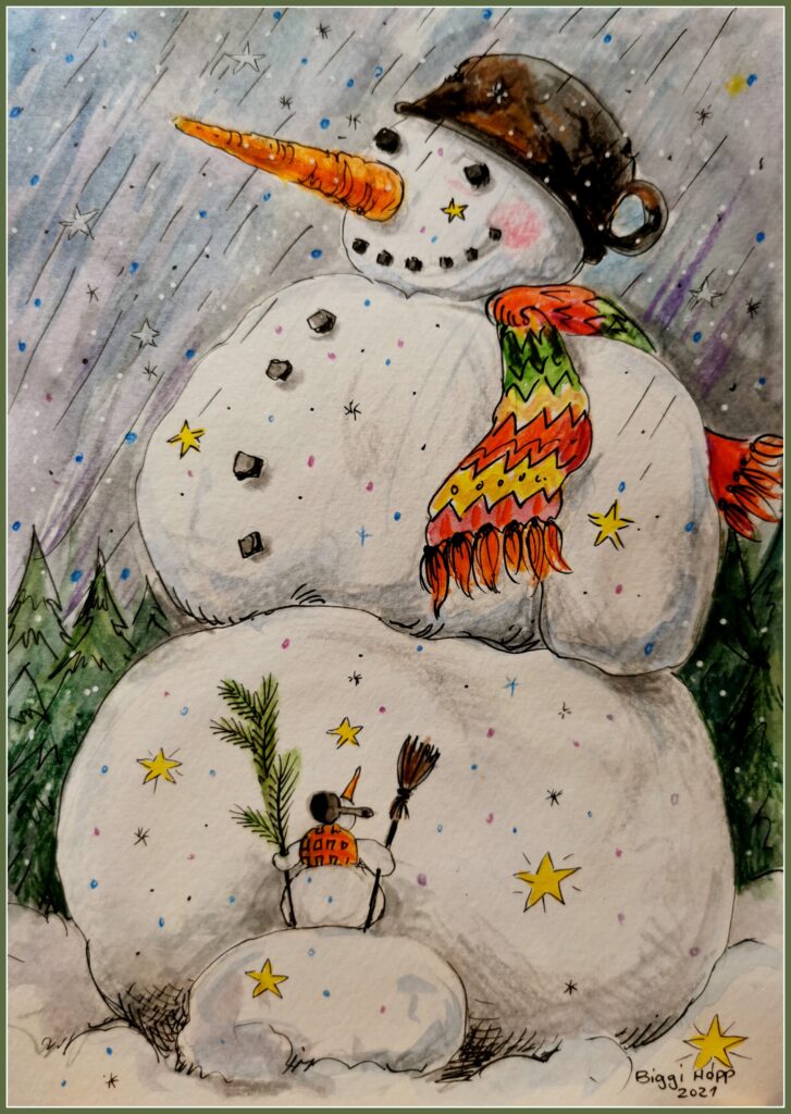 Weihnachtskarte Schneemann groß und klein