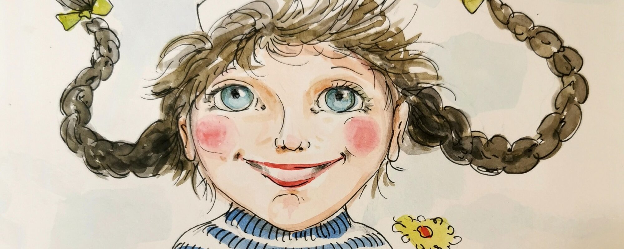 Illustration Fröhliches Mädchen mit Zöpfen von Biggi Hopp