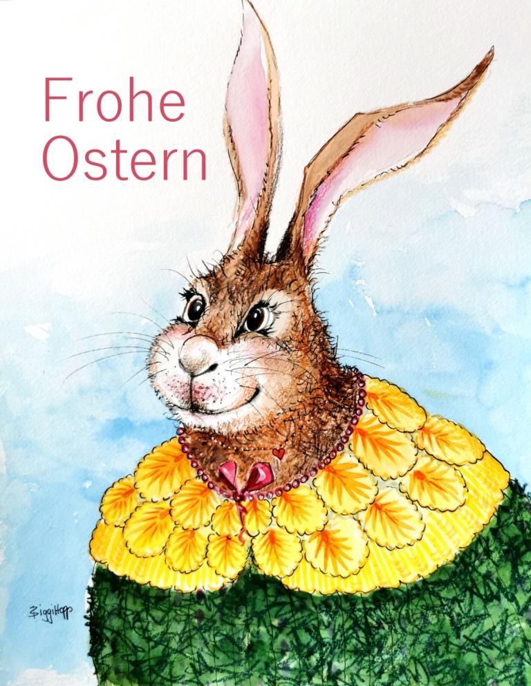 Fröhlicher Osterhasenkopf mit Schrift