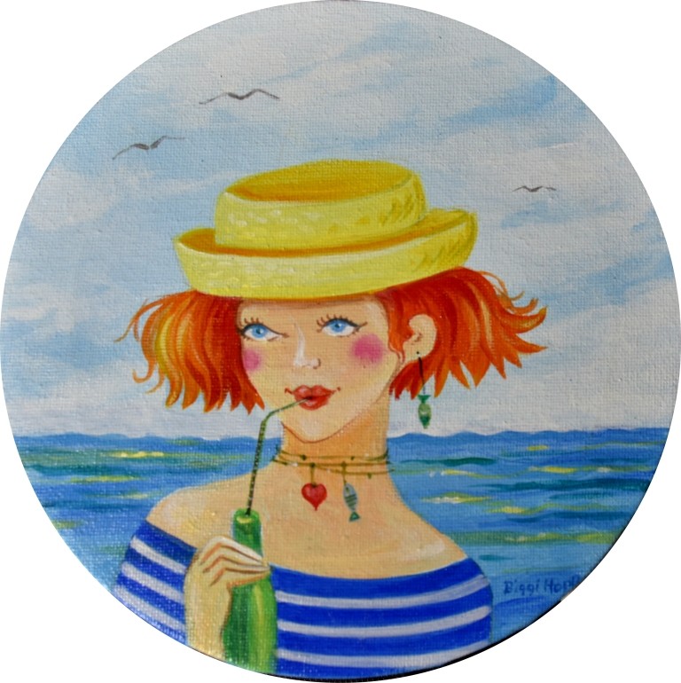 Glücklich träumendes Ostseemädchen, Acrylbild von Biggi Hopp aus dem Aelier in S.t Egidien
